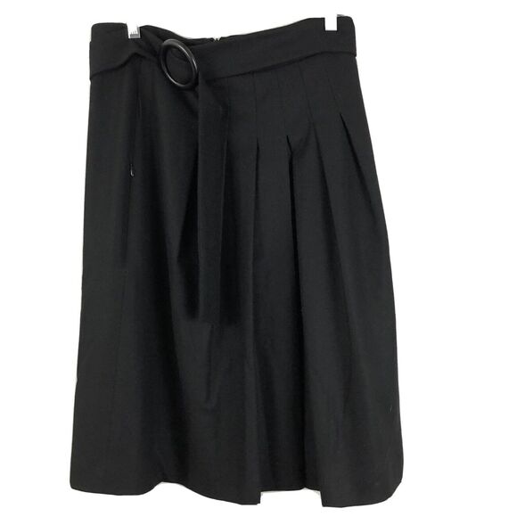 AKRIS Skirt Size 14 Pleated Lined Belted Zip Knee Length Wool Blend Black - Picture 1 of 5